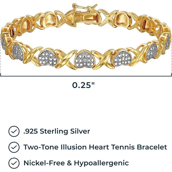 925 Silver 18K Yellow Gold-Plated Heart Tennis Bracelet & Pendant for Women - Picture 3 of 7